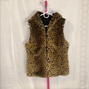 Leopard Print Faux Fur Vest for Women Reversible